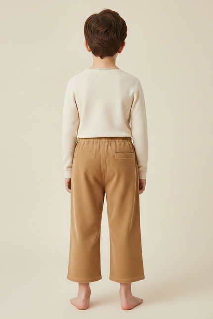 Pantalon Marron Côtelé Ample Élastiqué Chaud Enfant - Camel Cordé - vue 2