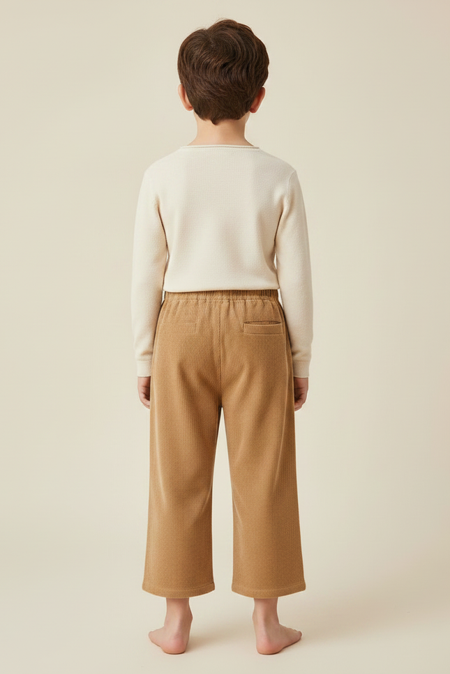 Pantalon Marron Côtelé Ample Élastiqué Chaud Enfant - Camel Cordé - vue 2
