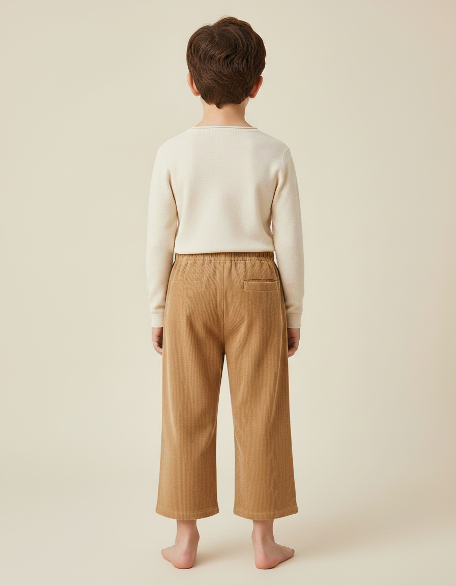 Pantalon Marron Côtelé Ample Élastiqué Chaud Enfant - Camel Cordé - vue 2
