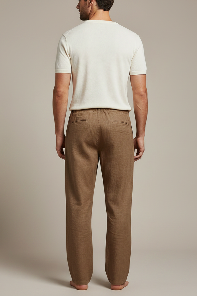 Pantalon Marron Lin Ample Décontracté Homme - vue 2