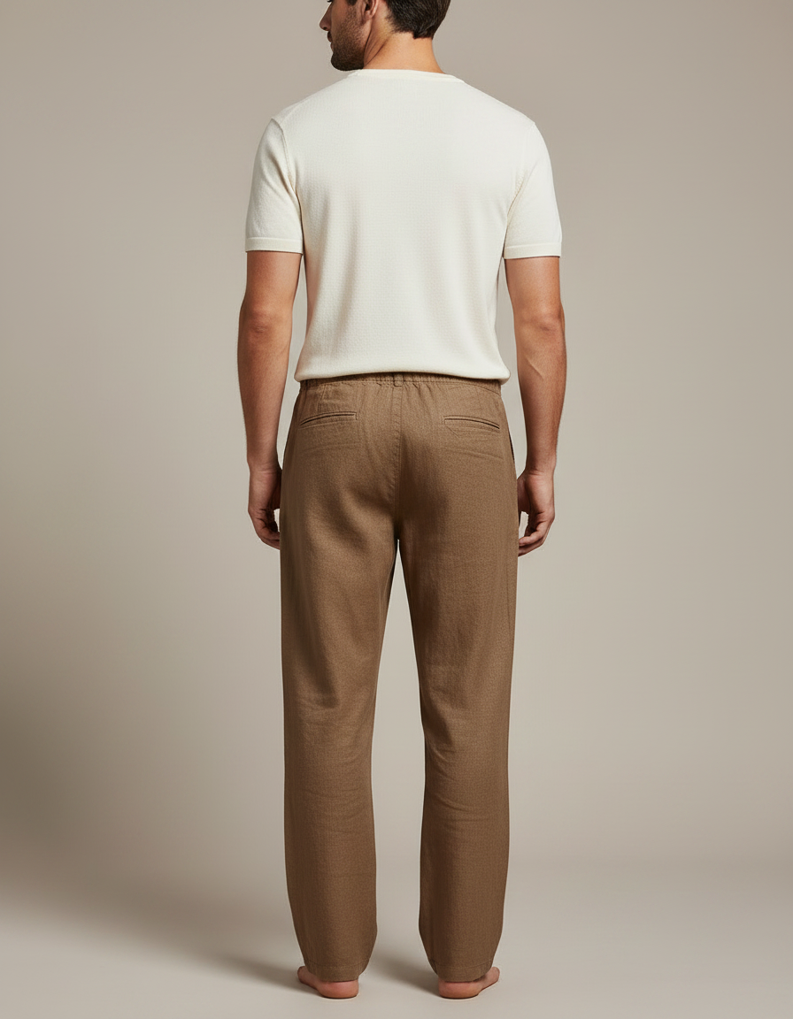 Pantalon Marron Lin Ample Décontracté Homme - vue 2
