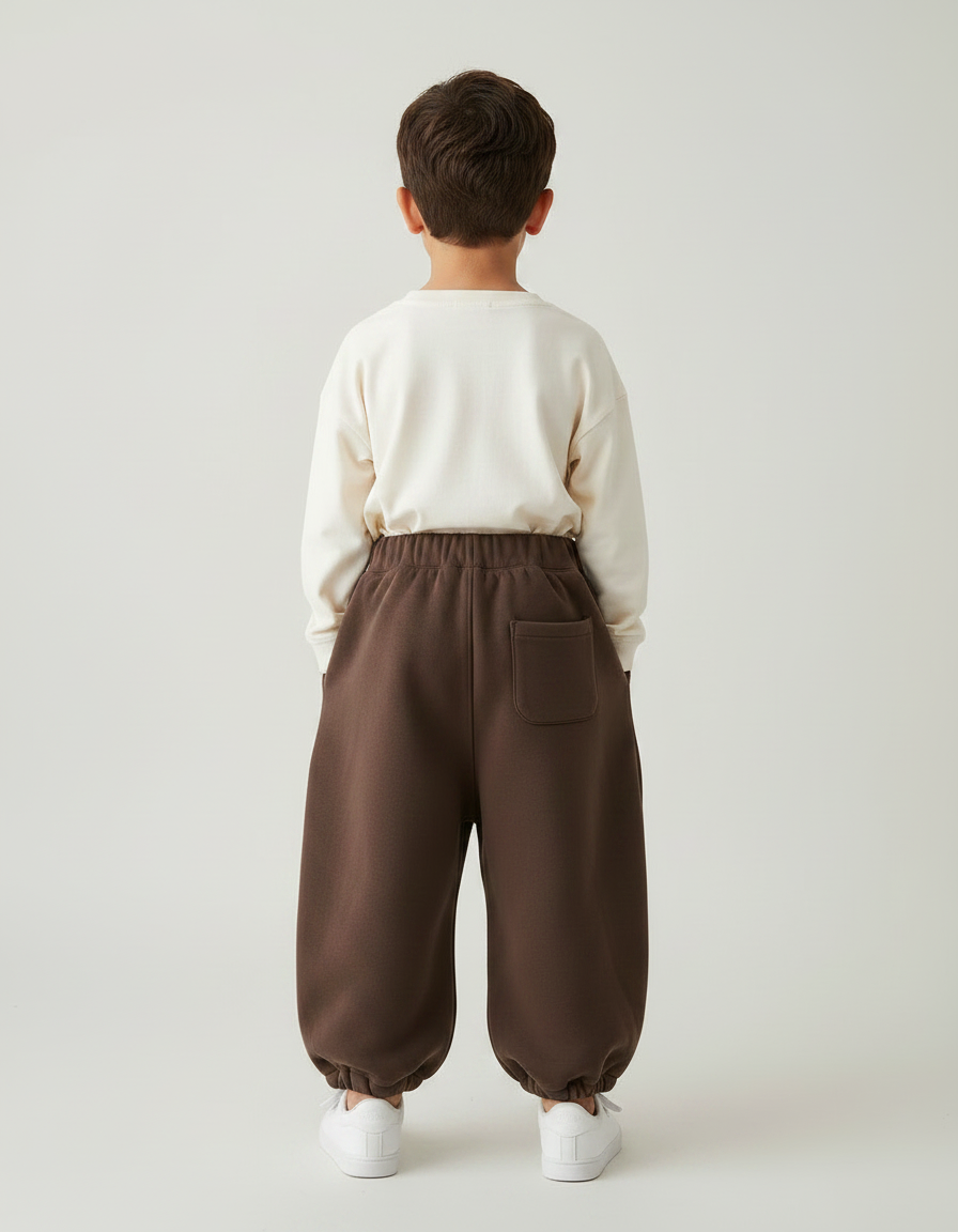 Pantalon Marron Ample Élastique Confortable Enfant - Molleton - vue 2