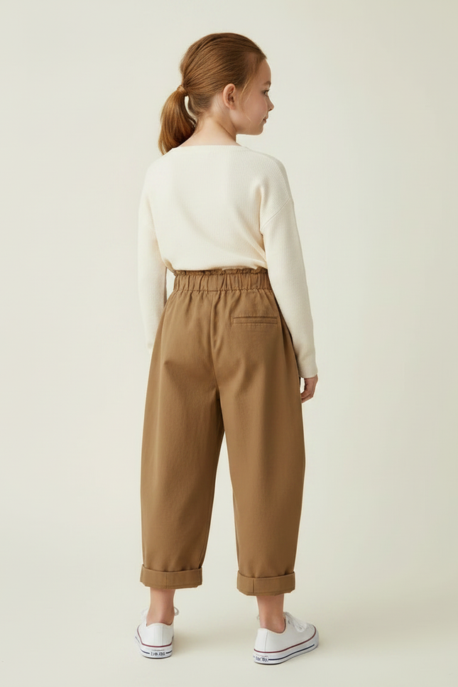 Pantalon Marron Coton Ample Élastique Enfant Plié - vue 2