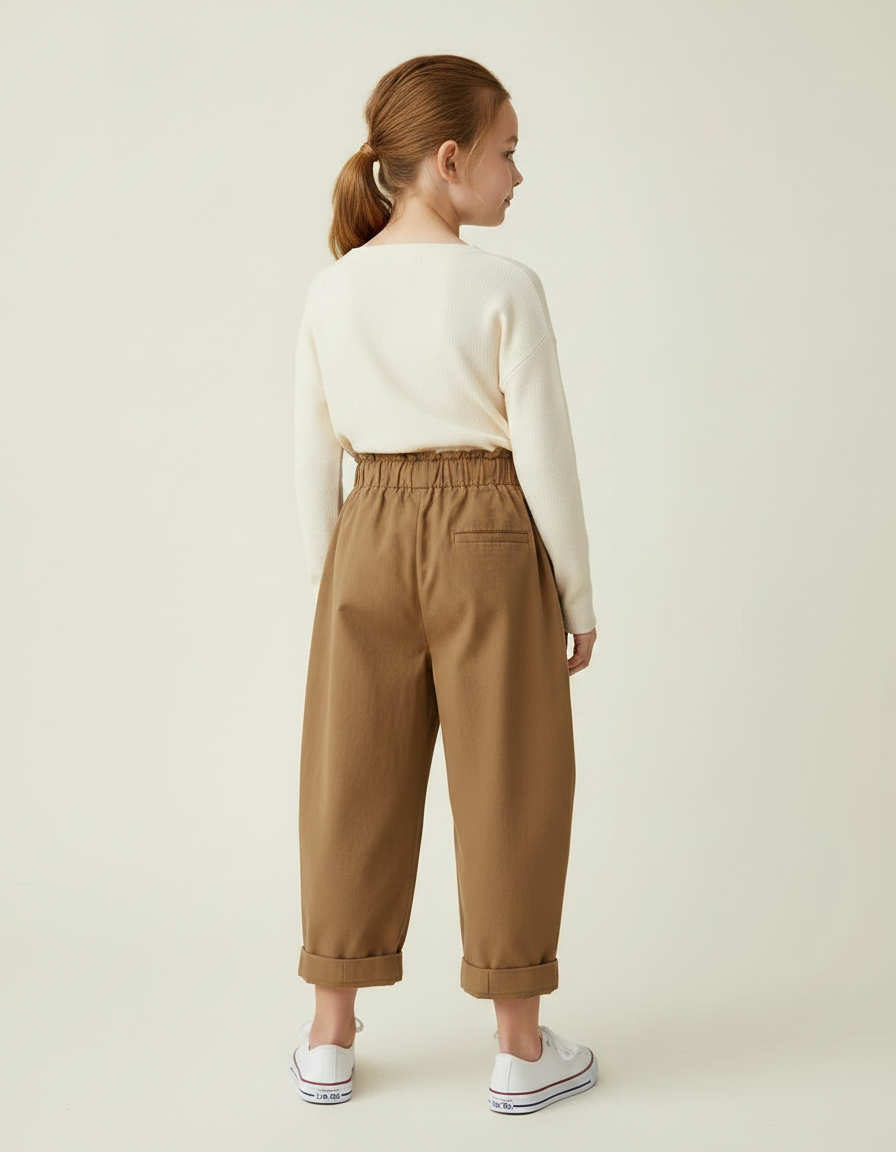 Pantalon Marron Coton Ample Élastique Enfant Plié - vue 2