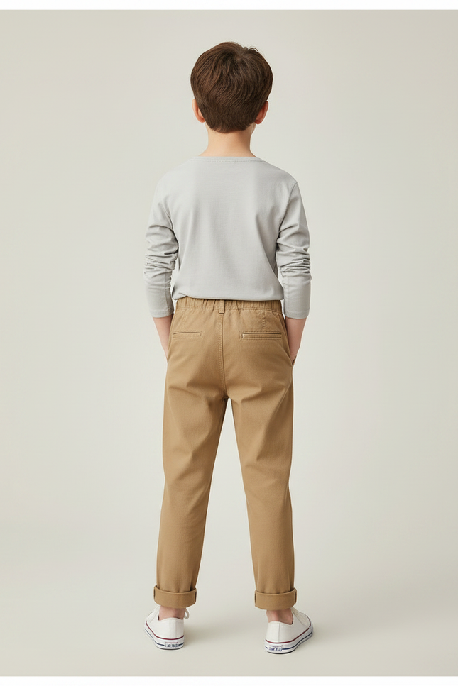 Pantalon Marron Garçon Décontracté Brodé Coton Confortable - Camel - vue 2
