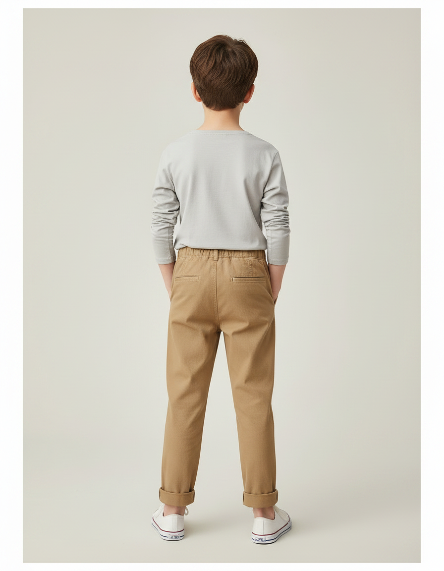 Pantalon Marron Garçon Décontracté Brodé Coton Confortable - Camel - vue 2