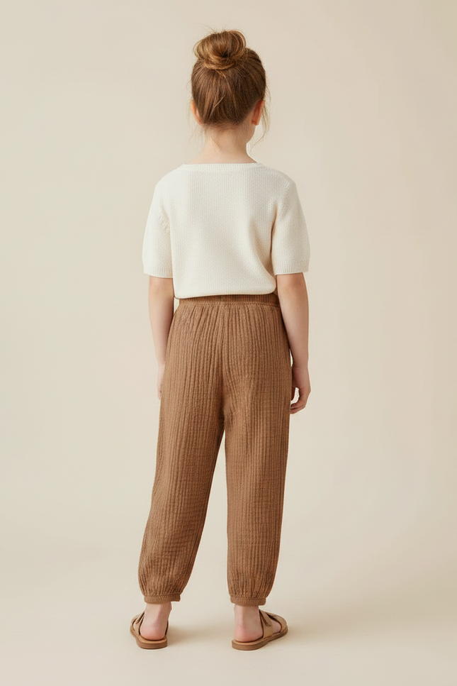 Pantalon Marron Côtelé Ample Confortable Enfant Coton - Cordé - vue 2
