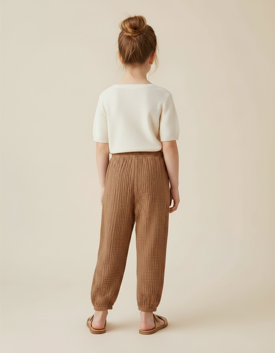 Pantalon Marron Côtelé Ample Confortable Enfant Coton - Cordé - vue 2