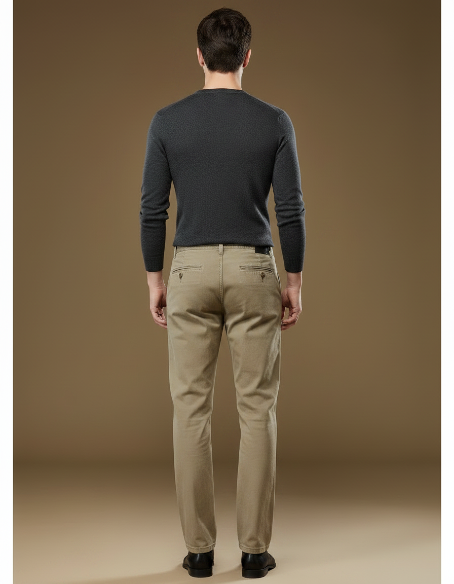 Pantalon Marron Chino Coton Homme Décontracté Élégant - Kaki - vue 2