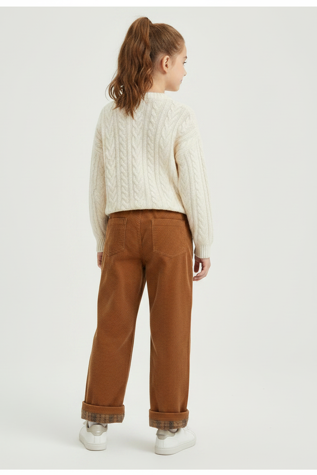 Pantalon Marron Côtelé Ample Décontracté Plaid - Cordé - vue 2