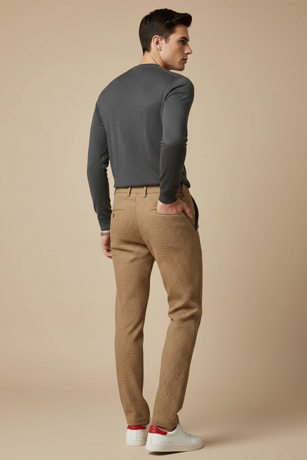 Pantalon Marron Texturé Slim Fit Élégant Homme - Maille - vue 2