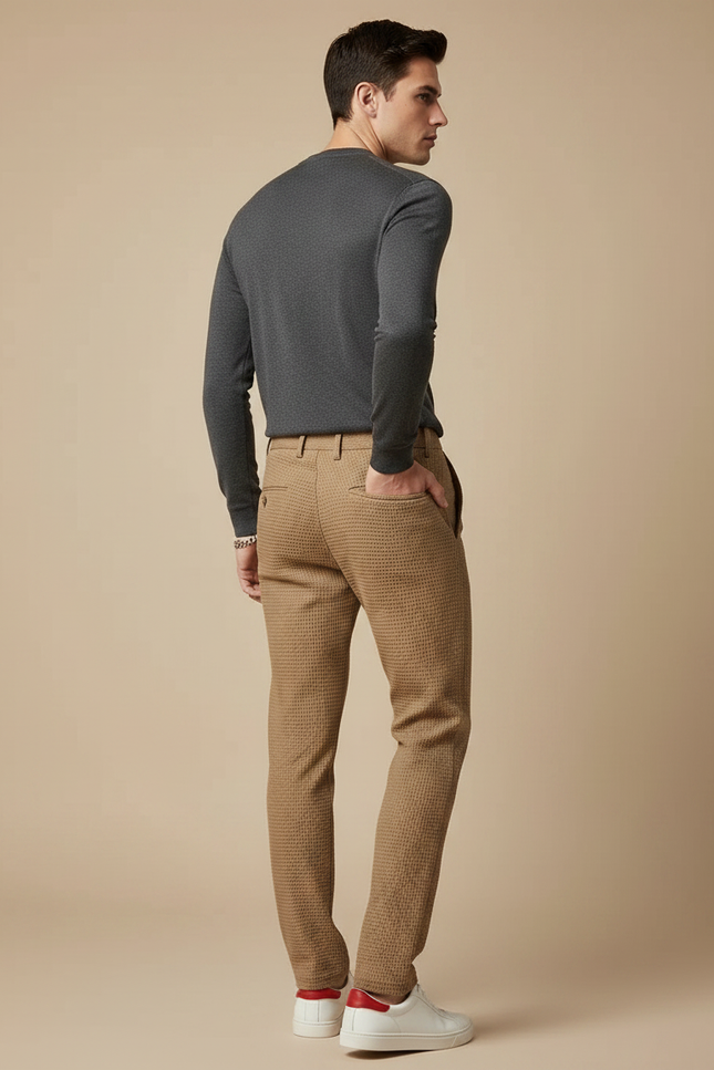 Pantalon Marron Texturé Slim Fit Élégant Homme - Maille - vue 2