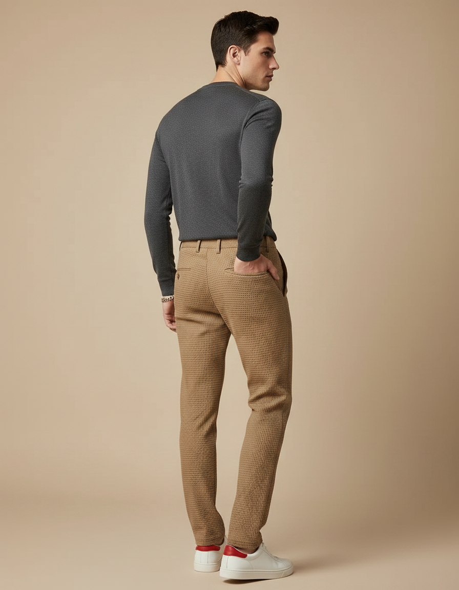 Pantalon Marron Texturé Slim Fit Élégant Homme - Maille - vue 2