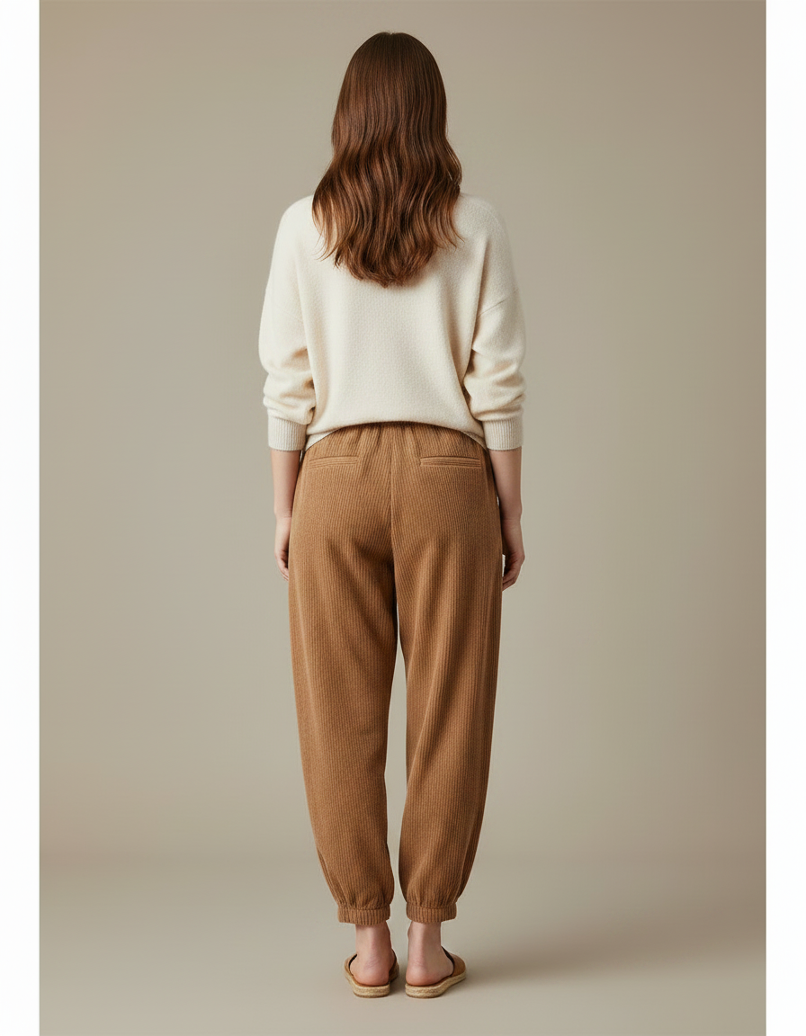Pantalon Marron Côtelé Ample Élastique Décontracté - Cordé - vue 2