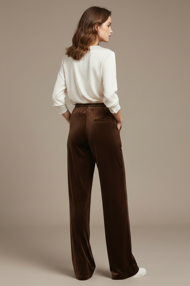 Pantalon Marron Velours Droit Ample Élégant Femme - vue 2