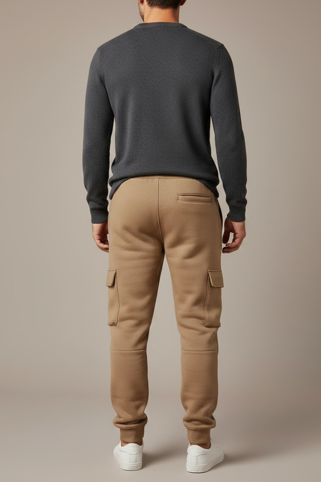Pantalon Marron Cargo Molletonné Confortable Multipoches Homme - Camel - vue 2