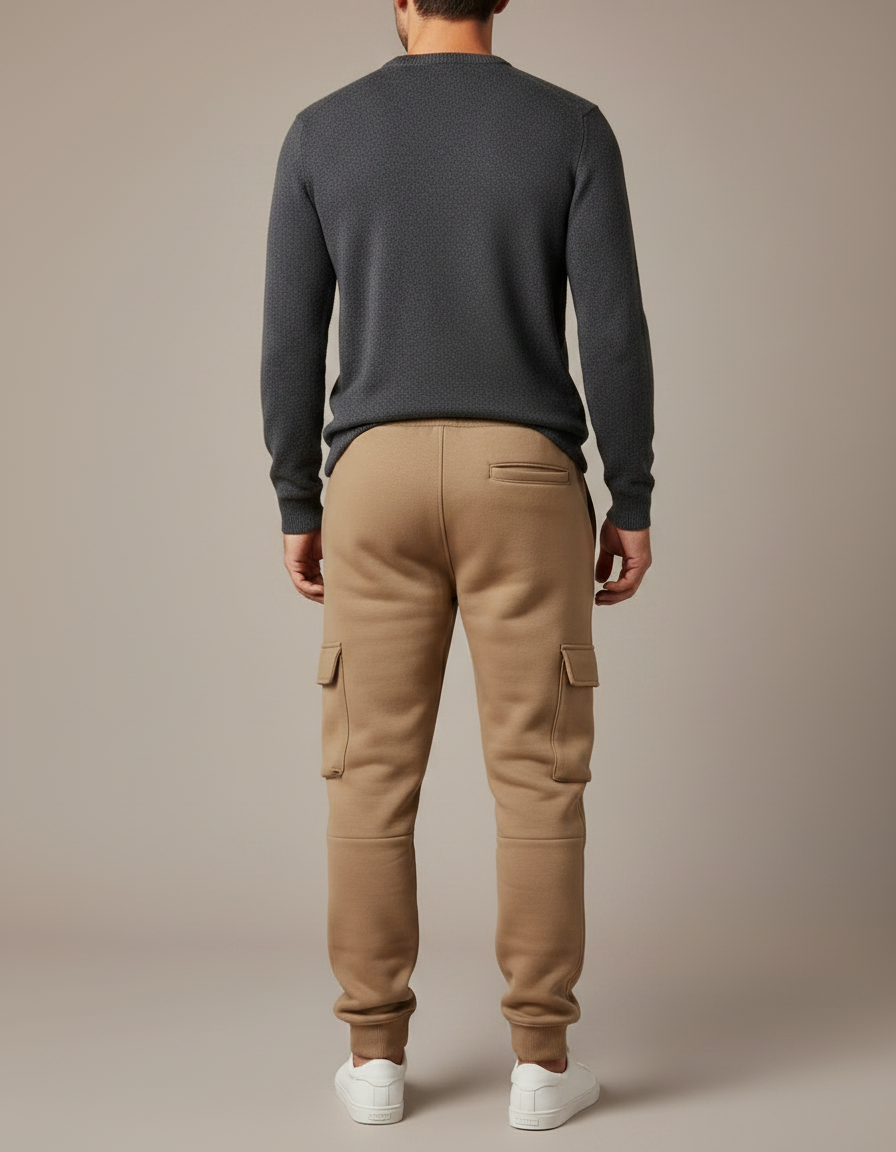 Pantalon Marron Cargo Molletonné Confortable Multipoches Homme - Camel - vue 2