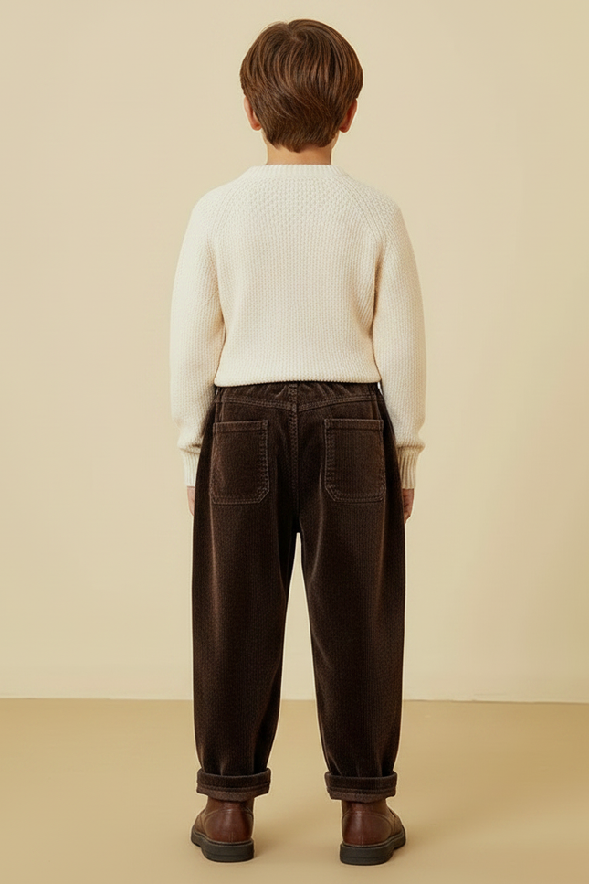 Pantalon Marron Côtelé Ample Décontracté Hiver Enfant - Cordé - vue 2