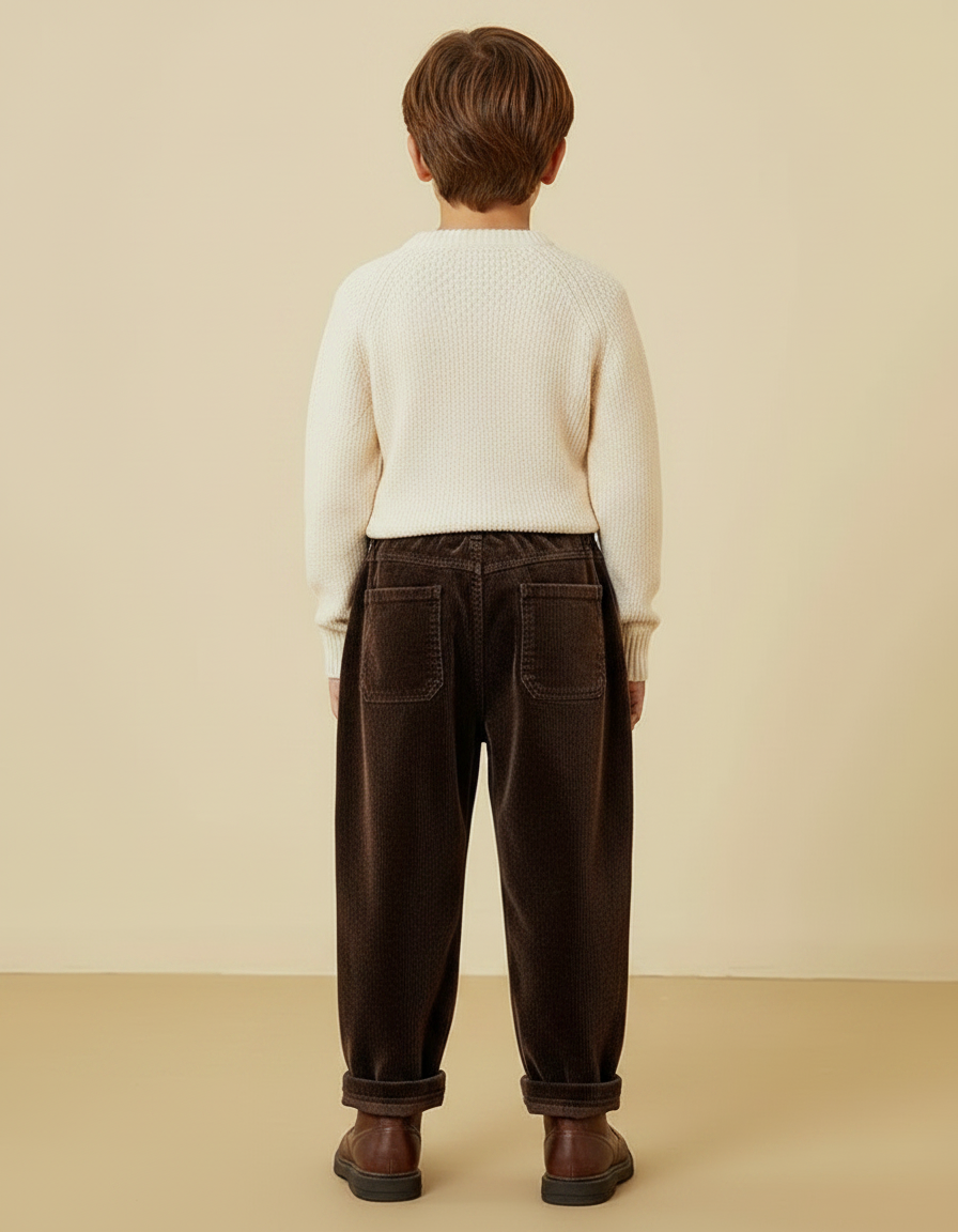 Pantalon Marron Côtelé Ample Décontracté Hiver Enfant - Cordé - vue 2
