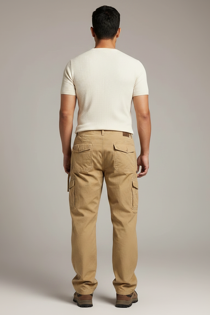 Pantalon Marron Cargo Coton Décontracté Multipoches Homme - Kaki - vue 2