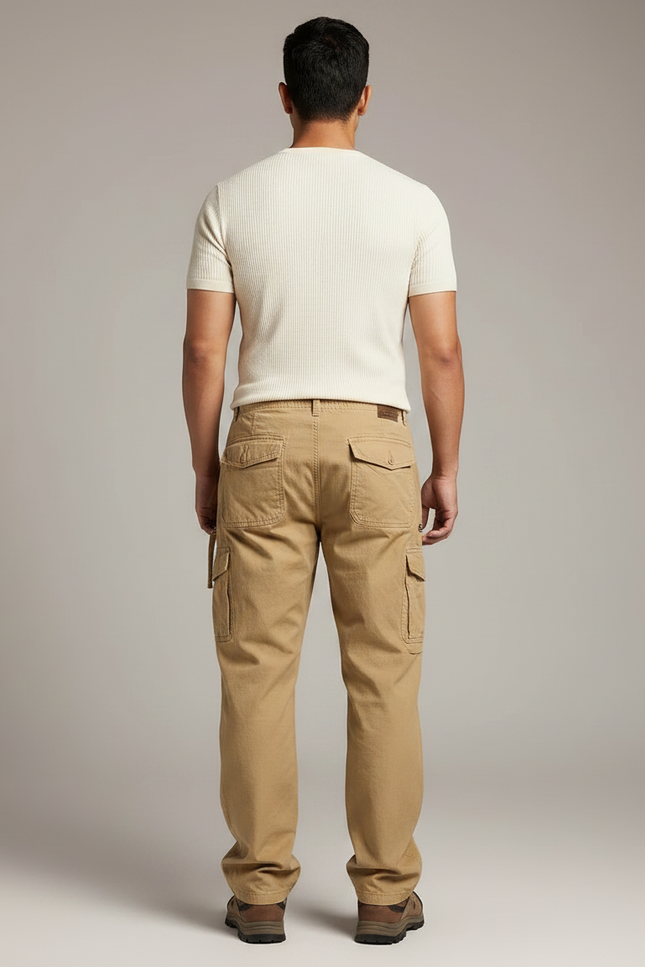 Pantalon Marron Cargo Coton Décontracté Multipoches Homme - Kaki - vue 2