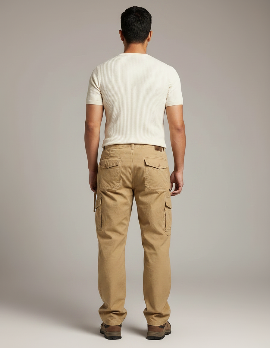Pantalon Marron Cargo Coton Décontracté Multipoches Homme - Kaki - vue 2