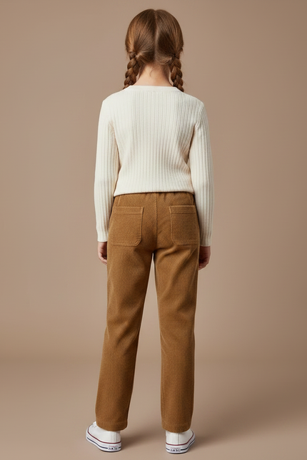 Pantalon Marron Côtelé Droit Fille Décontracté - Cordé - vue 2
