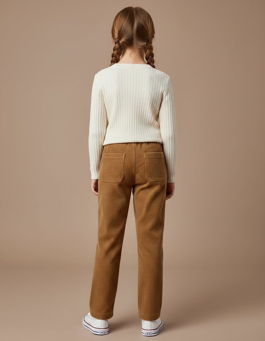 Pantalon Marron Côtelé Droit Fille Décontracté - Cordé - vue 2