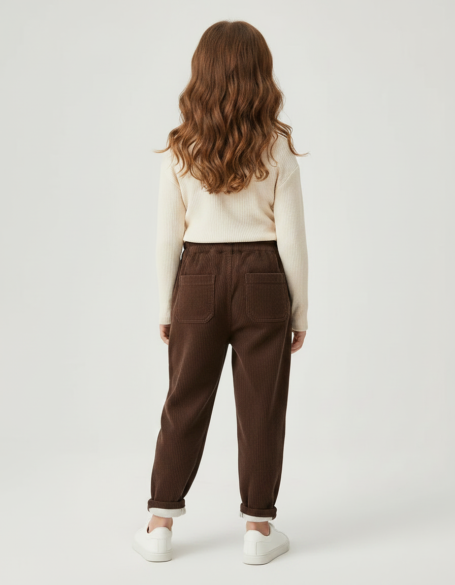 Pantalon Marron Côtelé Ample Épais Enfant - Cordé - vue 2