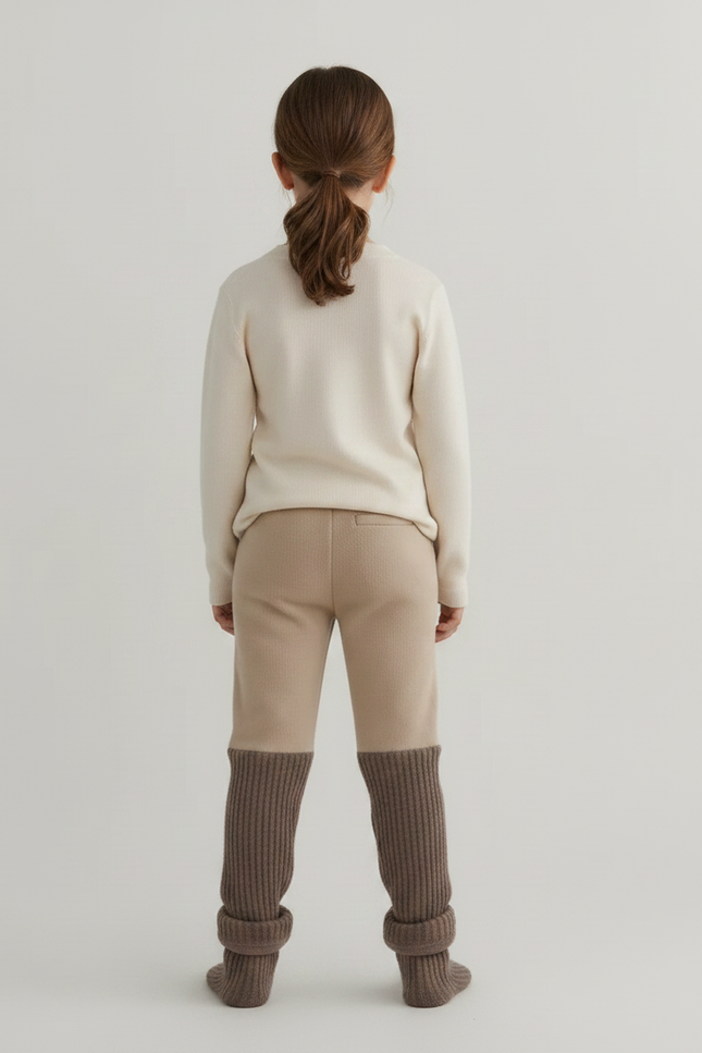 Pantalon Marron Côtelé Tricoté Doublé Chaud Enfant - Maille - vue 2
