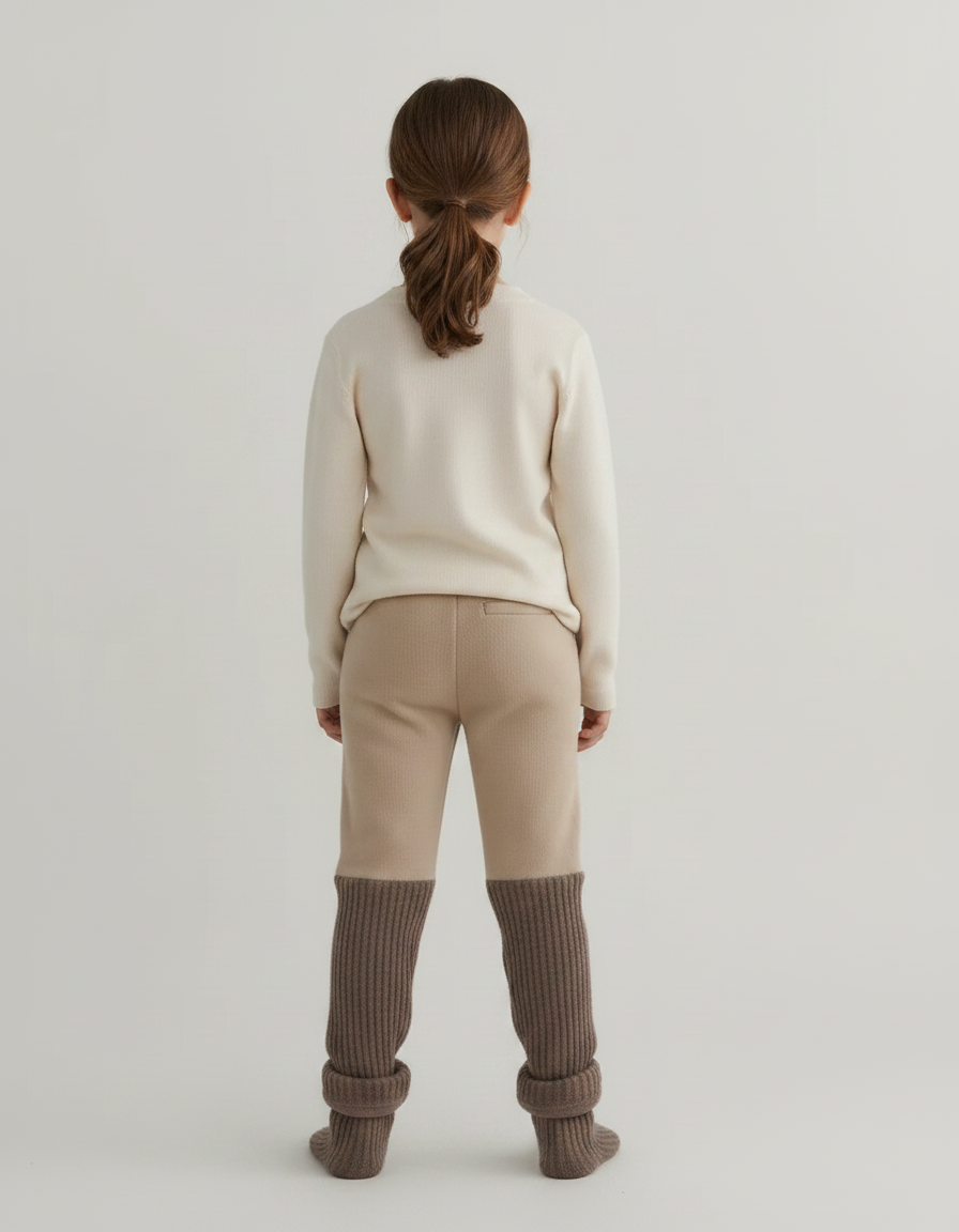 Pantalon Marron Côtelé Tricoté Doublé Chaud Enfant - Maille - vue 2