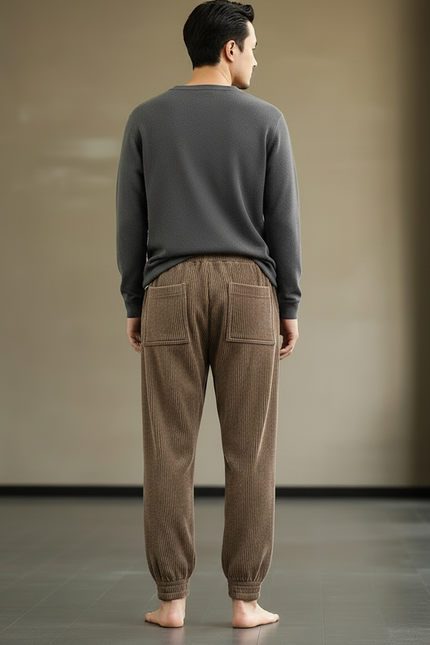 Pantalon Marron Côtelé Ample Jogger Décontracté Homme - Cordé - vue 2