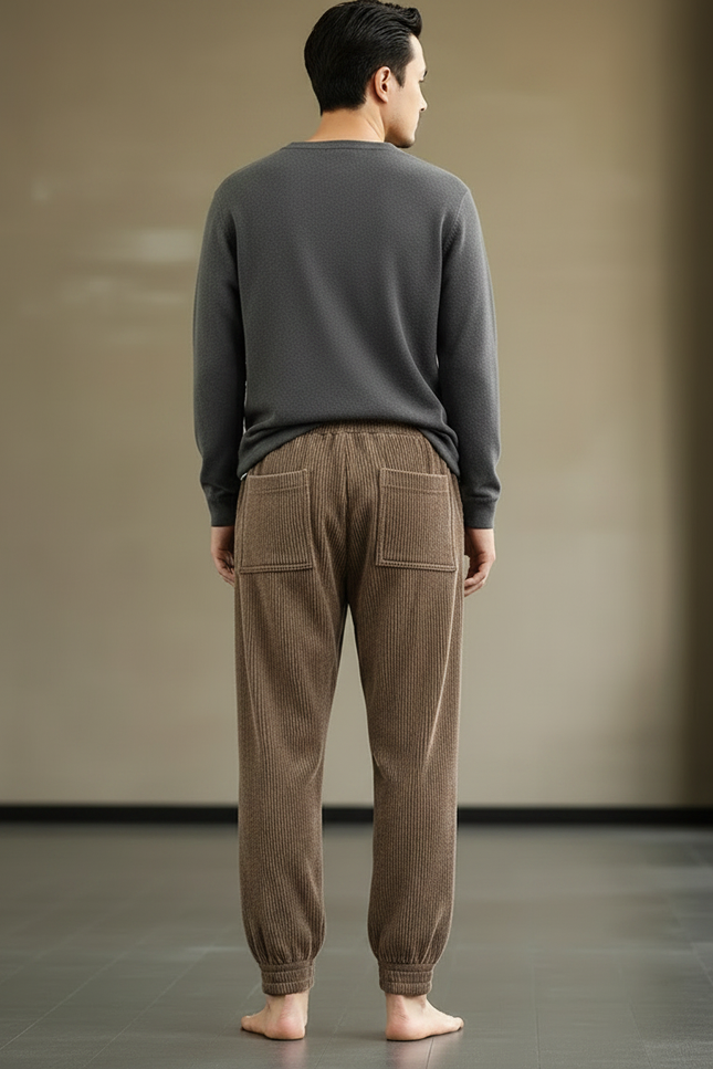 Pantalon Marron Côtelé Ample Jogger Décontracté Homme - Cordé - vue 2