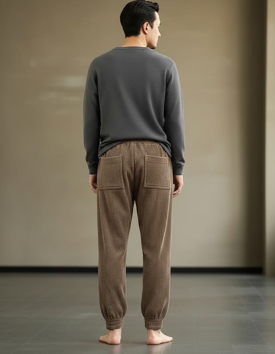 Pantalon Marron Côtelé Ample Jogger Décontracté Homme - Cordé - vue 2