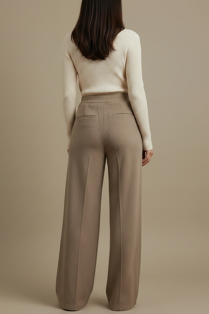 Pantalon Marron Ample Plissé Taille Haute Épais - Laine - vue 2