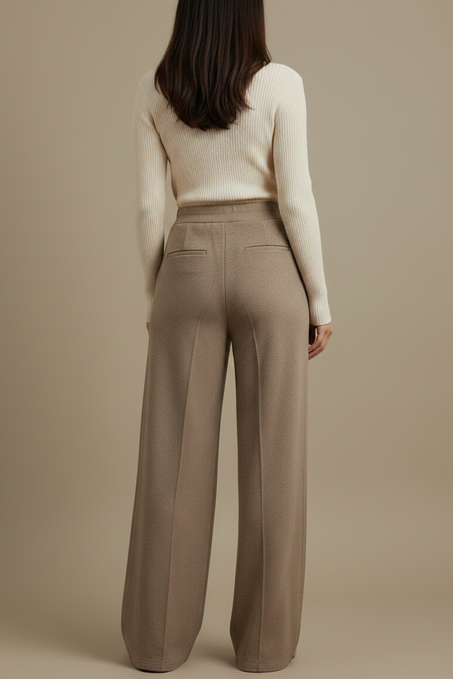 Pantalon Marron Ample Plissé Taille Haute Épais - Laine - vue 2