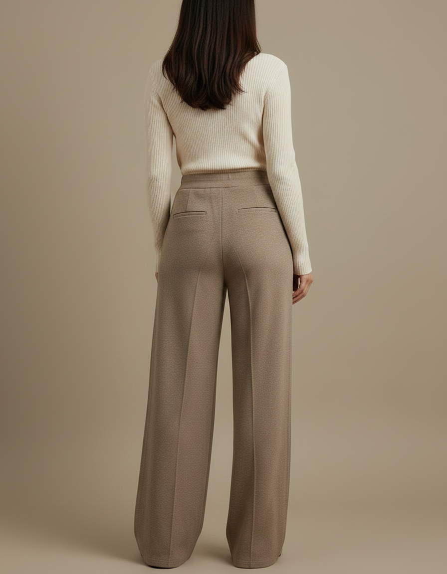Pantalon Marron Ample Plissé Taille Haute Épais - Laine - vue 2