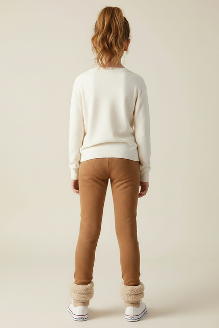 Pantalon Marron Côtelé Chaud Confortable Fille - Maille - vue 2