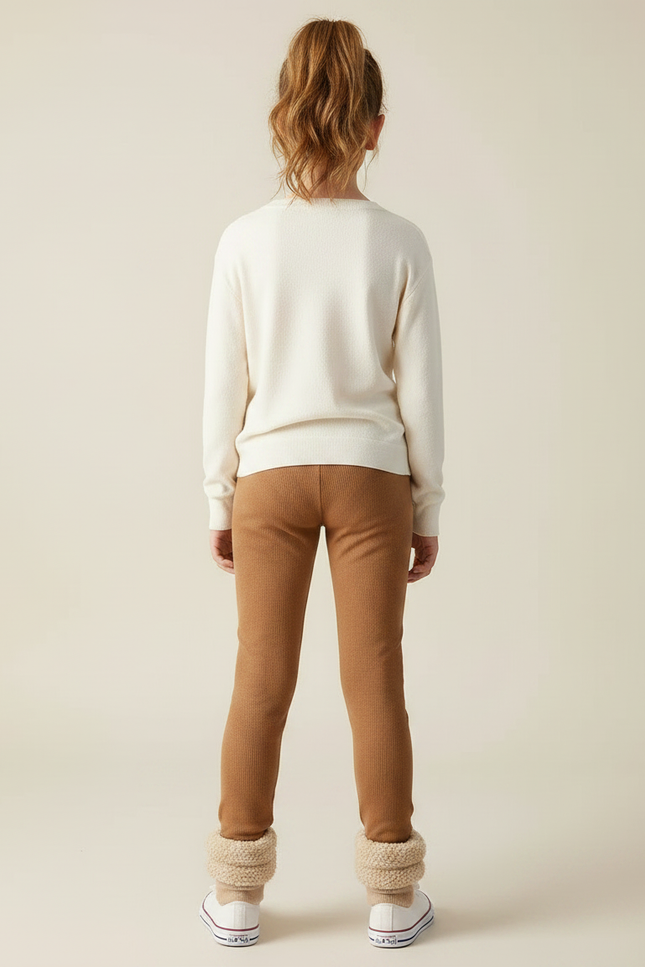 Pantalon Marron Côtelé Chaud Confortable Fille - Maille - vue 2
