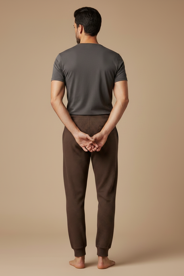 Pantalon Marron Gaufré Ample Décontracté Homme Cordon - Maille - vue 2