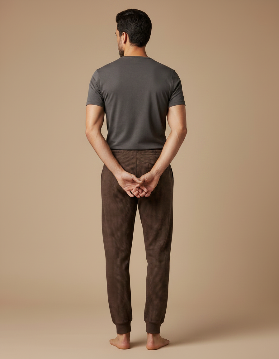Pantalon Marron Gaufré Ample Décontracté Homme Cordon - Maille - vue 2