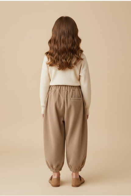 Pantalon Marron Côtelé Lanterne Fleur Enfant Fille - Camel Cordé - vue 2