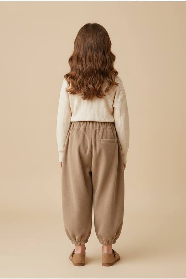 Pantalon Marron Côtelé Lanterne Fleur Enfant Fille - Camel Cordé - vue 2