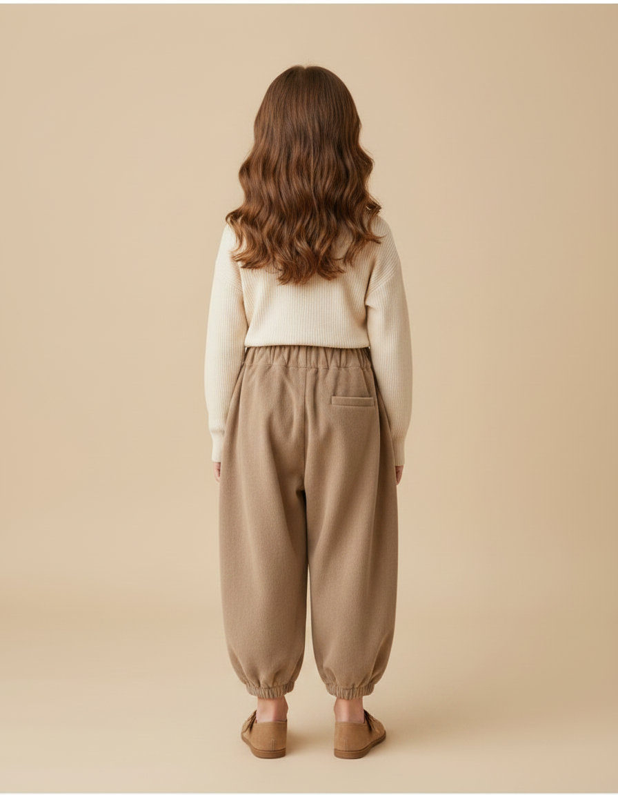 Pantalon Marron Côtelé Lanterne Fleur Enfant Fille - Camel Cordé - vue 2