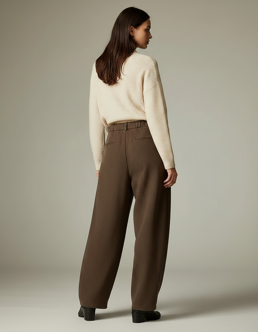 Pantalon Marron Ample Cordon Laine Décontracté Confortable - vue 2