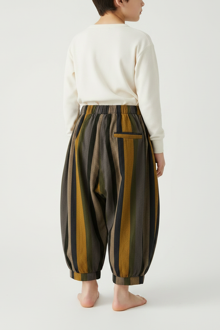 Pantalon Marron Rayé Ample Décontracté Garçon - Toile - vue 2