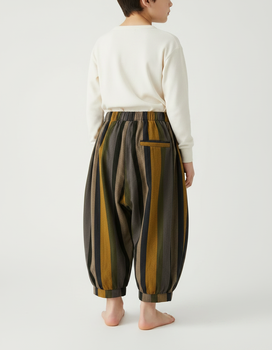Pantalon Marron Rayé Ample Décontracté Garçon - Toile - vue 2