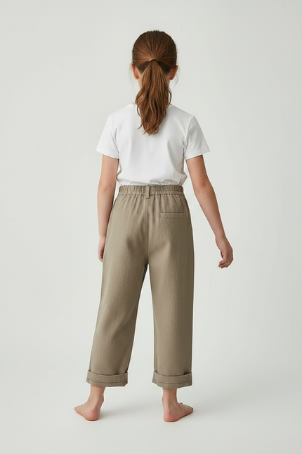 Pantalon Marron Coton Ample Poches Enfant - Kaki - vue 2