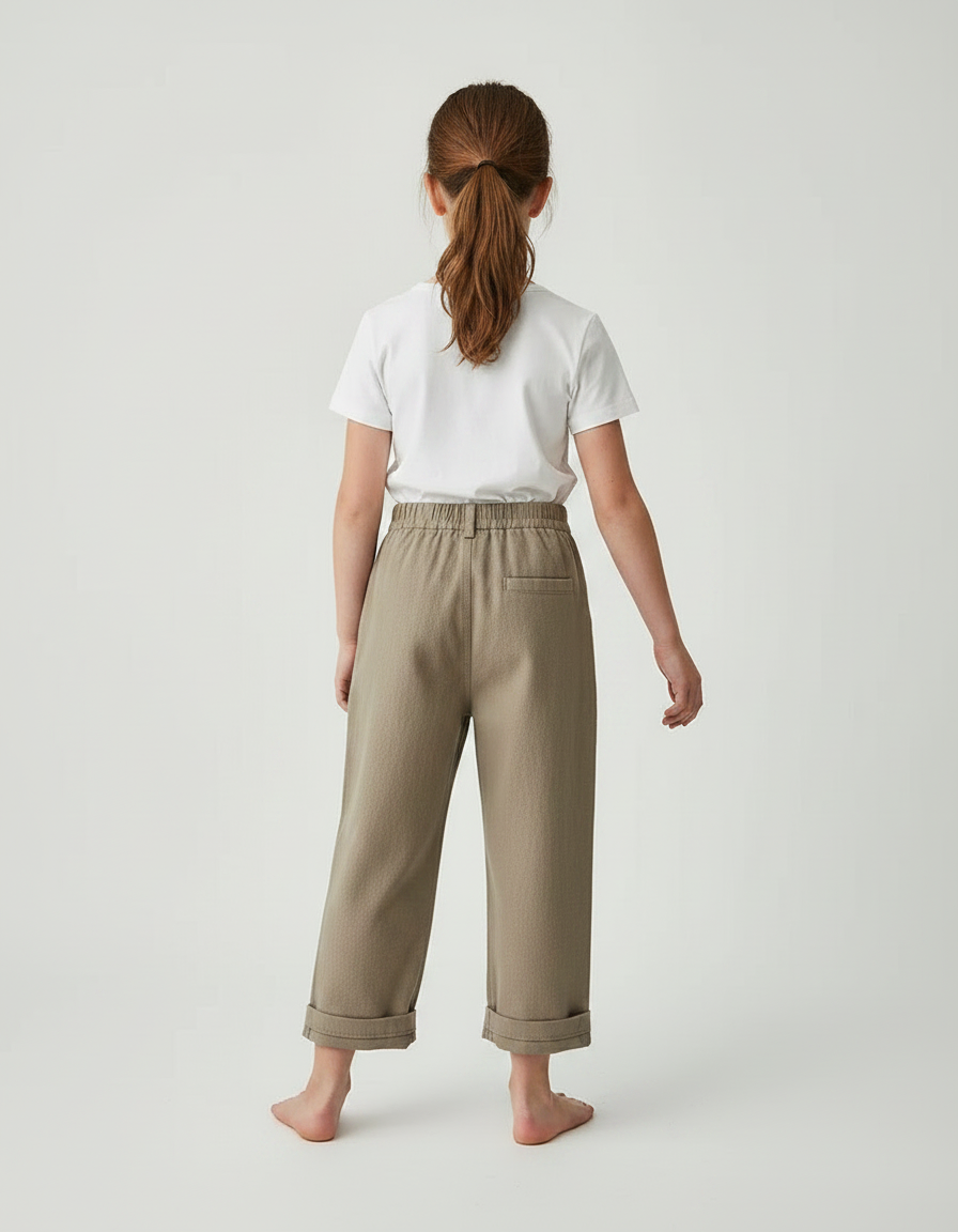 Pantalon Marron Coton Ample Poches Enfant - Kaki - vue 2