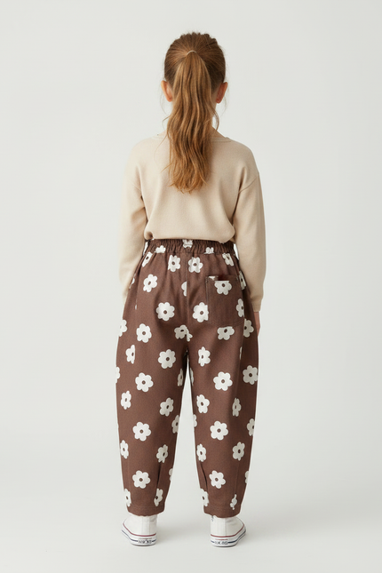 Pantalon Marron Ample Floral Décontracté Enfants - Coton - vue 2